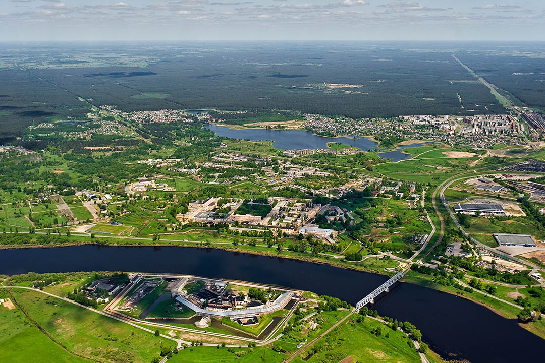 Aerial view over the Daugavpils city